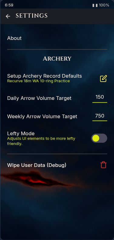 Settings screen preview of a custom skin