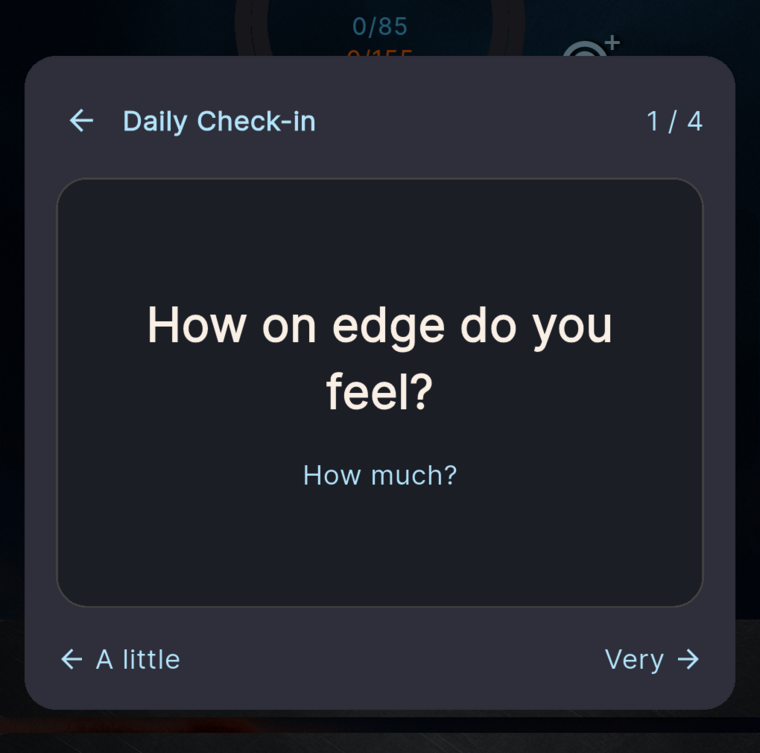 The intensity step reading 'How on edge do you feel?' with 'A little' and 'Very' options